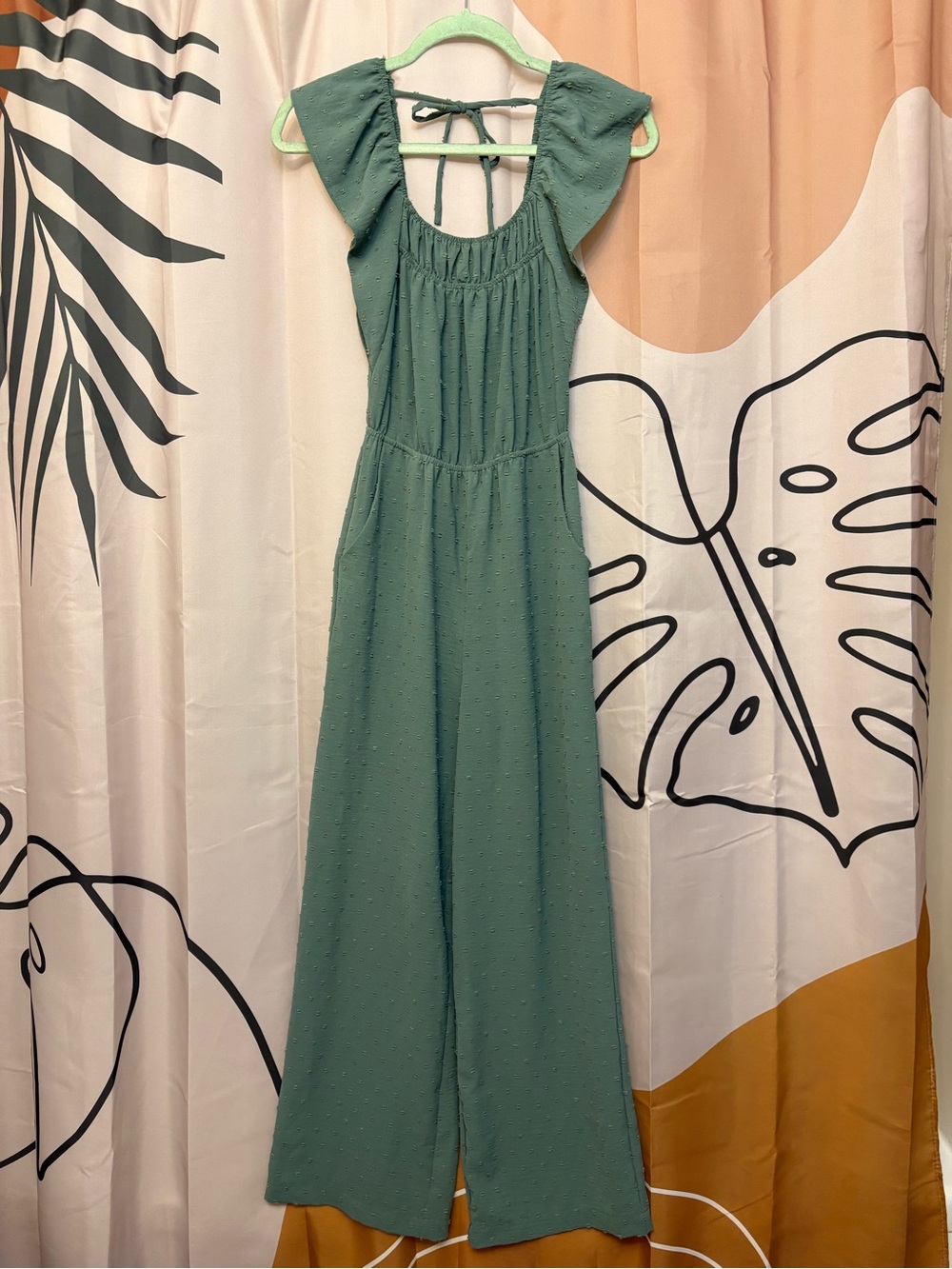 Sage Green Flutter-Sleeve One-Piece Jumpsuit